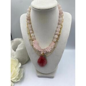 Amelia Necklace - Rose Quartz, Agate & Matte Glass - Gold Plated findings